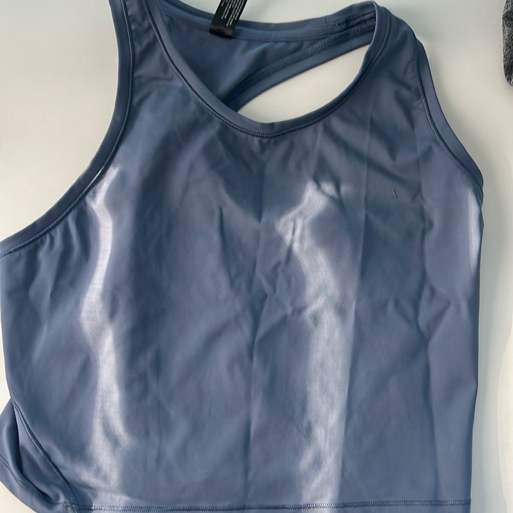 Race back blue crop workout top